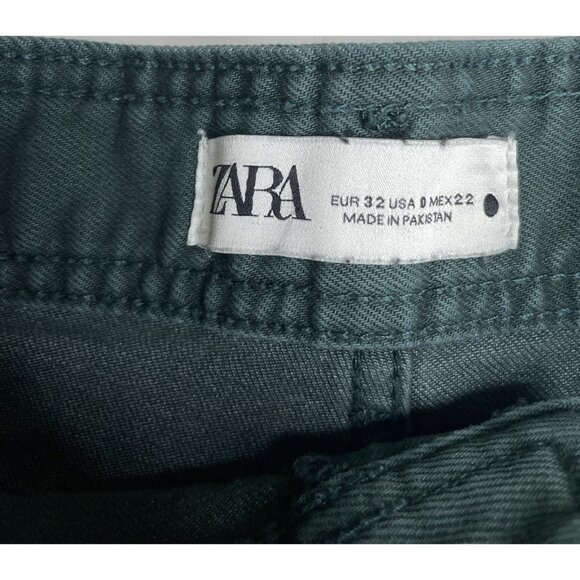 Zara The Marine Straight Pants Wide-leg High-rise Green 0 XS Raw Ham - Picture 3 of 8